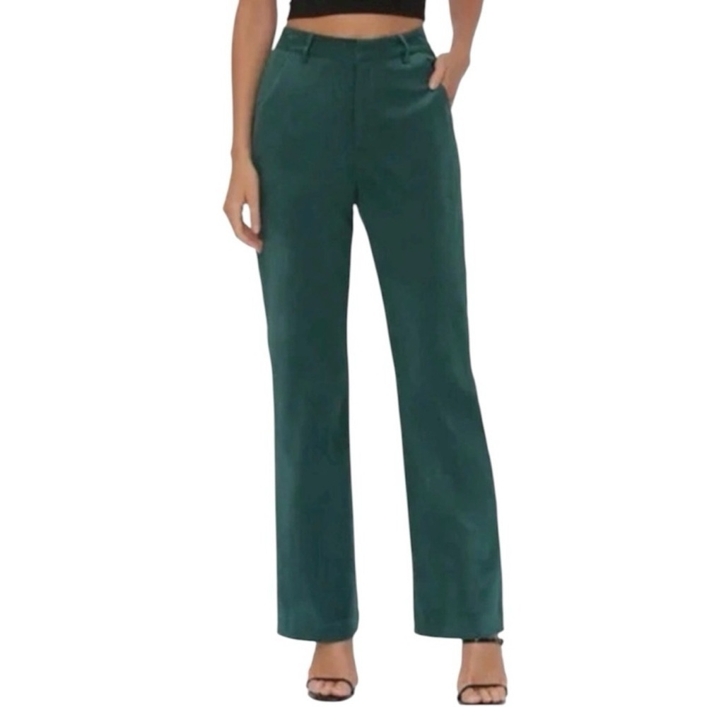 Avec Les Filles Women’s Satin Side Stripe Velvet Pants In Forest Green, Size 6